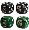 Two black and two green 19mm dice. (5112)